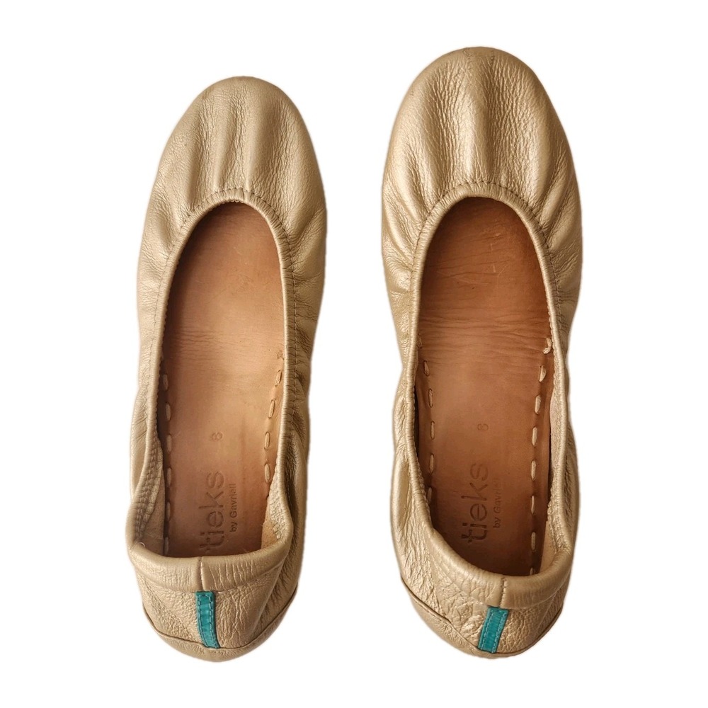 Gold Leather Tieks by Gavrieli Women Ballet Shoes Foldable Flats Champagne 8